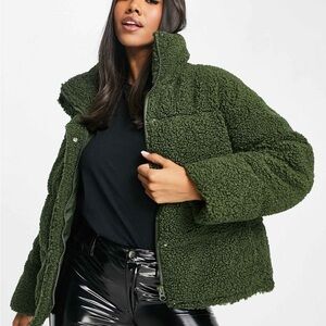 Topshop Sherpa Jacket (Olive Green)